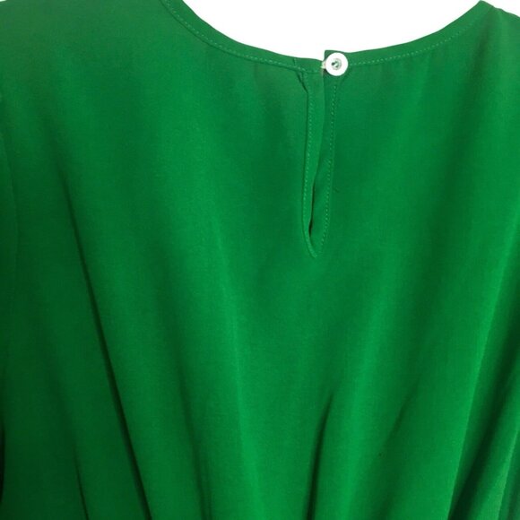 Women's Puff Sleeve Midi Dress Green Lace Insert Ruffle Hem Sz Medium 6 - Picture 6 of 16